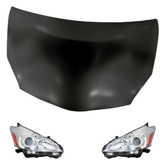 Replacement - 3-Piece Kit (Driver and Passenger Side Headlight Lenses and Housings, Hood Panel) (CAPA Certified)
