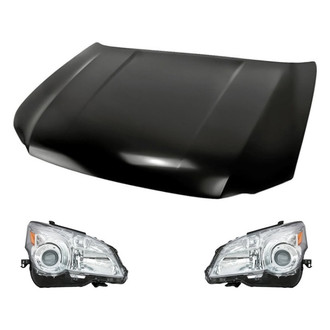 Replacement BNDL-218107 - 3-Piece Kit (Driver and Passenger Side Headlight Lenses and Housings, Hood Panel) (CAPA Certified)