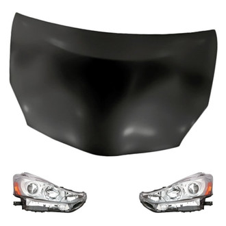 Replacement - 3-Piece Kit (Driver and Passenger Side Headlight Lenses and Housings, Hood Panel) (CAPA Certified)