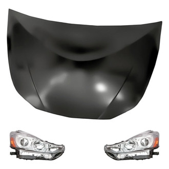 Replacement - 3-Piece Kit (Driver and Passenger Side Headlight Lenses and Housings, Hood Panel) (CAPA Certified)
