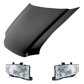 Replacement - 3-Piece Kit (Driver and Passenger Side Headlight Lenses and Housings, Hood Panel) (CAPA Certified)