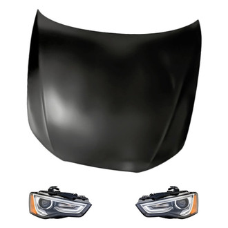 Replacement - 3-Piece Kit (Driver and Passenger Side Headlight Lenses and Housings, Hood Panel)