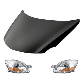 Replacement - 3-Piece Kit (Driver and Passenger Side Headlight Lenses and Housings, Hood Panel) (CAPA Certified)