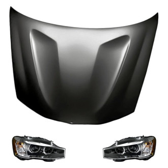 Replacement - 3-Piece Kit (Driver and Passenger Side Headlight Lenses and Housings, Hood Panel) (CAPA Certified)