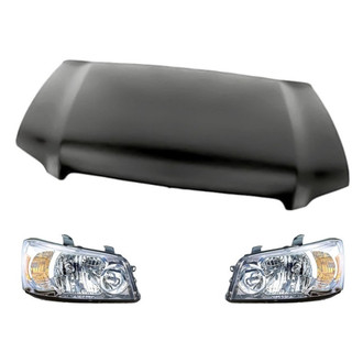Replacement - 3-Piece Kit (Driver and Passenger Side Headlight Lenses and Housings, Hood Panel)