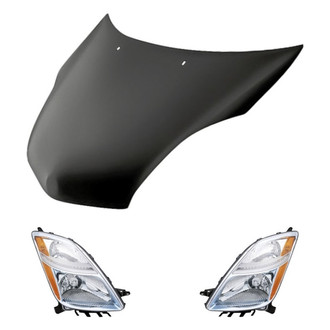 Replacement - 3-Piece Kit (Driver and Passenger Side Headlight Lenses and Housings, Hood Panel) (CAPA Certified)