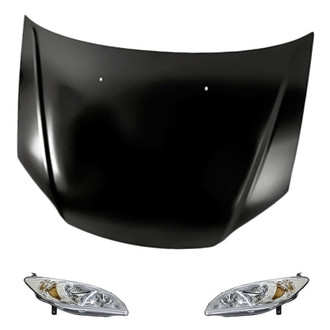 Replacement - 3-Piece Kit (Driver and Passenger Side Headlight Lenses and Housings, Hood Panel) (CAPA Certified)