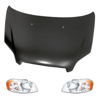 Replacement - 3-Piece Kit (Driver and Passenger Side Headlight Lenses and Housings, Hood Panel)