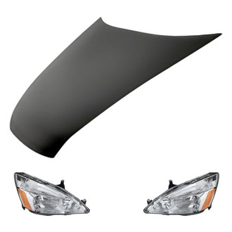Replacement - 3-Piece Kit (Driver and Passenger Side Headlight Lenses and Housings, Hood Panel) (CAPA Certified)