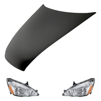 Replacement - 3-Piece Kit (Driver and Passenger Side Headlight Lenses and Housings, Hood Panel) (CAPA Certified)