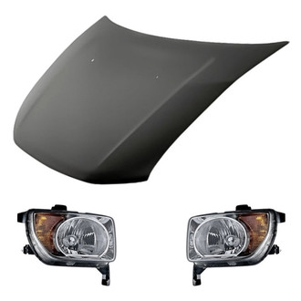 Replacement - 3-Piece Kit (Driver and Passenger Side Headlight Lenses and Housings, Hood Panel) (CAPA Certified)