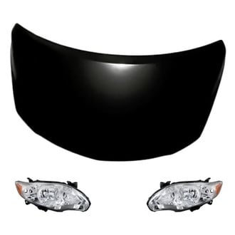 Replacement - 3-Piece Kit (Driver and Passenger Side Headlight Lenses and Housings, Hood Panel) (CAPA Certified)