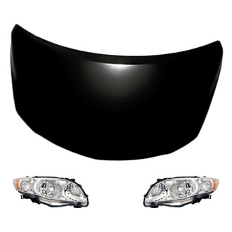 Replacement BNDL-218177 - 3-Piece Kit (Driver and Passenger Side Headlight Lenses and Housings, Hood Panel) (CAPA Certified)