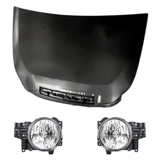 Replacement - 3-Piece Kit (Driver and Passenger Side Headlight Lenses and Housings, Hood Panel) (CAPA Certified)