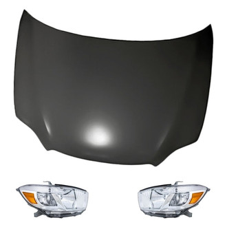 Replacement - 3-Piece Kit (Driver and Passenger Side Headlight Lenses and Housings, Hood Panel)