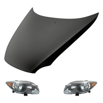 Replacement - 3-Piece Kit (Driver and Passenger Side Headlight Lenses and Housings, Hood Panel)