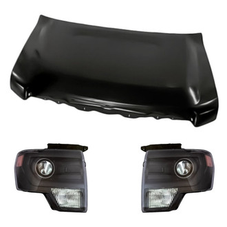 Replacement - 3-Piece Kit (Driver and Passenger Side Headlight Lenses and Housings, Hood Panel)