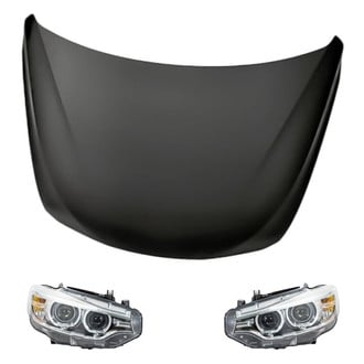 Replacement - 3-Piece Kit (Driver and Passenger Side Headlight Lenses and Housings, Hood Panel) (CAPA Certified)