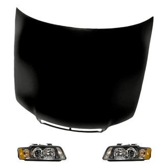 Replacement - 3-Piece Kit (Driver and Passenger Side Headlight Lenses and Housings, Hood Panel)