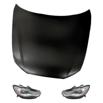 Replacement - 3-Piece Kit (Driver and Passenger Side Headlight Lenses and Housings, Hood Panel) (CAPA Certified)