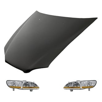 Replacement - 3-Piece Kit (Driver and Passenger Side Headlight Lenses and Housings, Hood Panel)