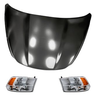 Replacement - 3-Piece Kit (Driver and Passenger Side Headlight Lenses and Housings, Hood Panel) (CAPA Certified)