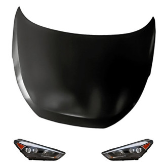 Replacement - 3-Piece Kit (Driver and Passenger Side Headlights, Hood Panel) (CAPA Certified)