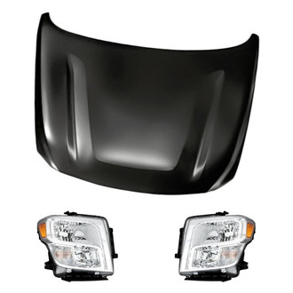 Replacement BNDL-218254 - 3-Piece Kit (Driver and Passenger Side Headlights, Hood Panel) (CAPA Certified)