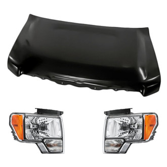 Replacement BNDL-218261 - 3-Piece Kit (Driver and Passenger Side Headlights, Hood Panel) (CAPA Certified)