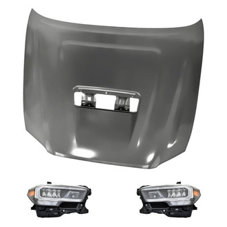 Replacement - 3-Piece Kit (Driver and Passenger Side Headlights, Hood Panel) (CAPA Certified)