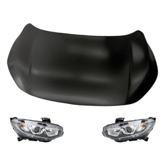 Replacement - 3-Piece Kit (Driver and Passenger Side Headlights, Hood Panel) (CAPA Certified)