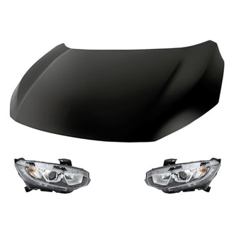 Replacement - 3-Piece Kit (Driver and Passenger Side Headlights, Hood Panel) (CAPA Certified)