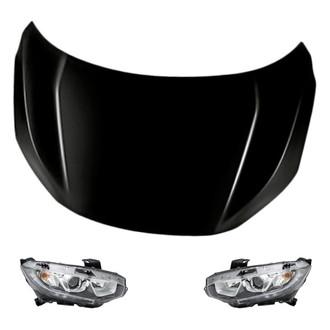 Replacement - 3-Piece Kit (Driver and Passenger Side Headlights, Hood Panel) (CAPA Certified)