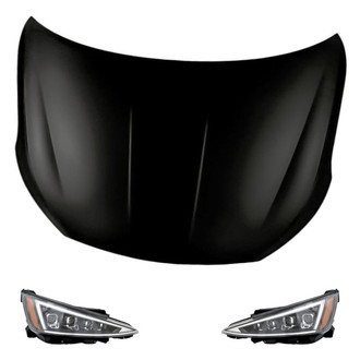 Replacement - 3-Piece Kit (Driver and Passenger Side Headlights, Hood Panel) (CAPA Certified)