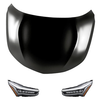 Replacement - 3-Piece Kit (Driver and Passenger Side Headlights, Hood Panel) (CAPA Certified)
