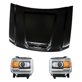 Replacement - 3-Piece Kit (Driver and Passenger Side Headlights, Hood Panel) (CAPA Certified)