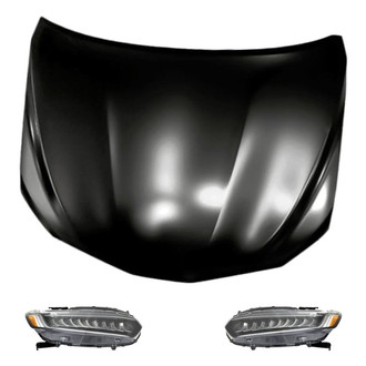Replacement - 3-Piece Kit (Driver and Passenger Side Headlights, Hood Panel) (CAPA Certified)