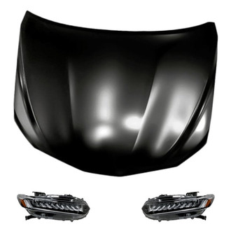 Replacement - 3-Piece Kit (Driver and Passenger Side Headlights, Hood Panel) (CAPA Certified)