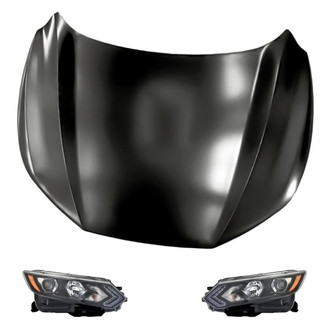 Replacement - 3-Piece Kit (Driver and Passenger Side Headlights, Hood Panel) (CAPA Certified)