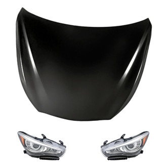 Replacement - 3-Piece Kit (Driver and Passenger Side Headlights, Hood Panel) (CAPA Certified)
