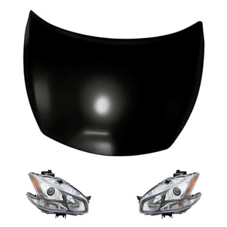 Replacement - 3-Piece Kit (Driver and Passenger Side Headlights, Hood Panel) (CAPA Certified)
