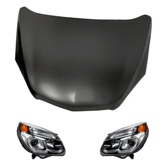 Replacement BNDL-218731 - 3-Piece Kit (Driver and Passenger Side Headlights, Hood Panel) (CAPA Certified)