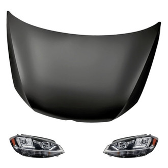 Replacement BNDL-218841 - 3-Piece Kit (Driver and Passenger Side Headlights, Hood Panel) (CAPA Certified)