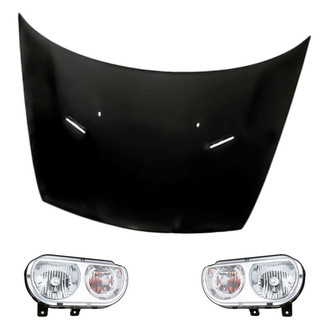 Replacement - 3-Piece Kit (Driver and Passenger Side Headlights, Hood Panel) (CAPA Certified)