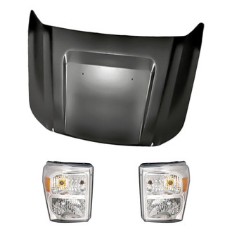 Replacement BNDL-219028 - 3-Piece Kit (Driver and Passenger Side Headlights, Hood Panel) (CAPA Certified)