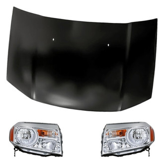 Replacement - 3-Piece Kit (Driver and Passenger Side Headlights, Hood Panel) (CAPA Certified)