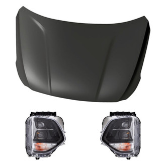 Replacement - 3-Piece Kit (Driver and Passenger Side Headlights, Hood Panel) (CAPA Certified)