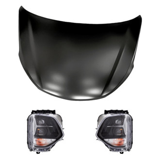 Replacement - 3-Piece Kit (Driver and Passenger Side Headlights, Hood Panel) (CAPA Certified)
