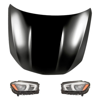 Replacement BNDL-219141 - 3-Piece Kit (Driver and Passenger Side Headlights, Hood Panel) (CAPA Certified)