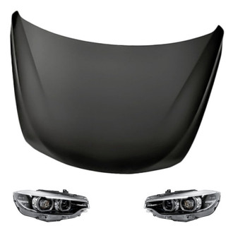 Replacement - 3-Piece Kit (Driver and Passenger Side Headlight Lenses and Housings, Hood Panel) (Standard Line)